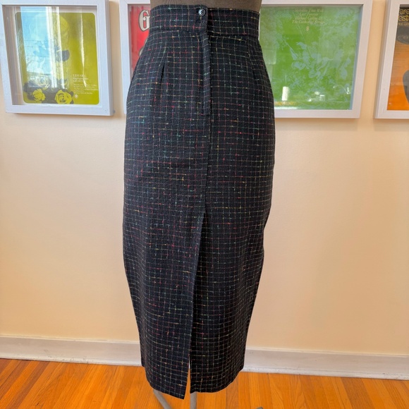 Vintage Rainbow Plaid Grid Wool Maxi Pencil Skirt - Picture 2 of 10